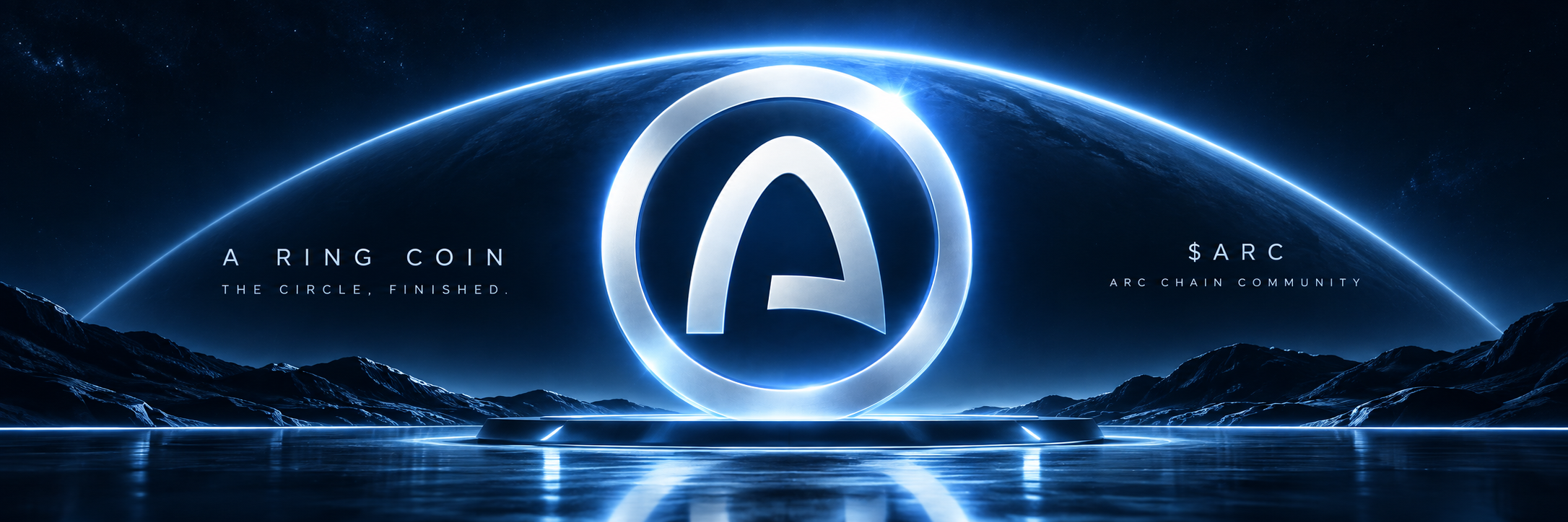 A Ring Coin banner: the emblem standing on a midnight horizon beneath a completed arc of light