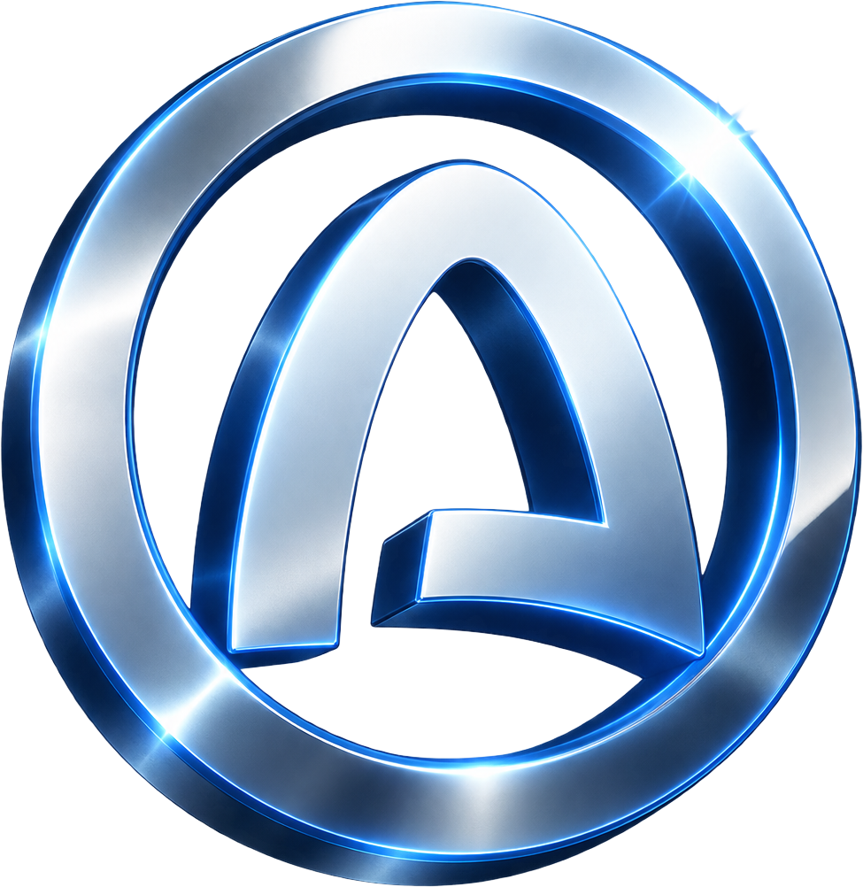 Metallic A Ring Coin emblem enclosed by a completed ring